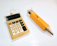 Blown Glass Calulator and No.2 Pencil Christmas Ornaments 5" & 7" Lot of 2