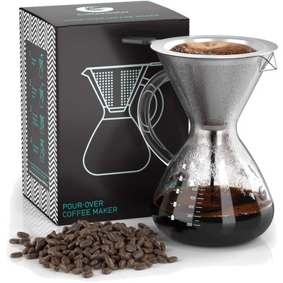 Pour Over Kaffeebrüher   Mehr Geschmack mit einem papierlosen Edelstahlfilter...