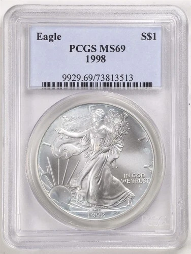 1998 1oz Silver American Eagle MS69 PCGS 73813513