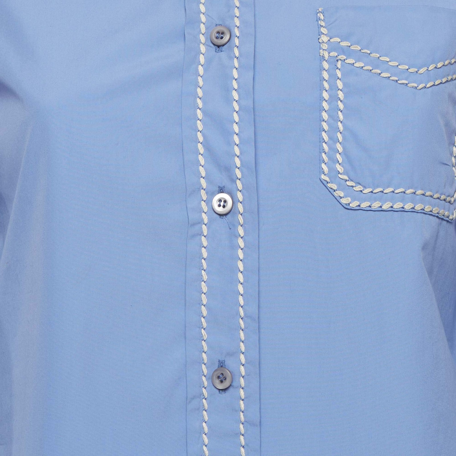 Prada Blue Cotton Contrast Embroidered Long Sleeve Shirt M thumbnail 3