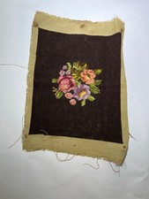 Vintage Colorful Handmade Completed Floral Needlepoint Unframed 11" X 6"