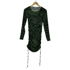 Topshop Ruched Side Animal Print Mini Dress Green Black Long Sleeve Size 4