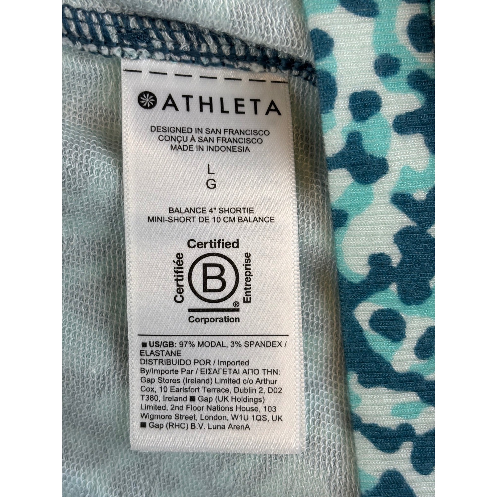 Athleta Balance 4" Shortie Shorts Teal Blue Abstract Print - Women's Large New thumbnail 5