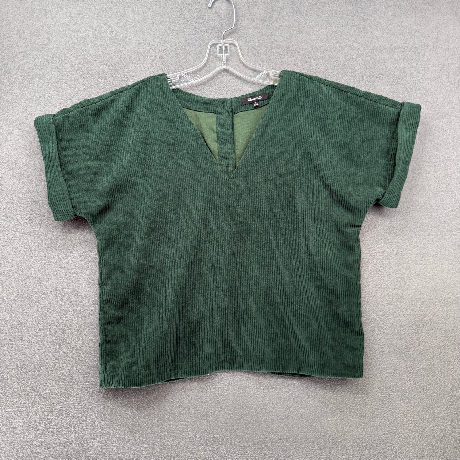Madewell Womens Small Forest Green Corduroy V-Neck Back Button Top NI323