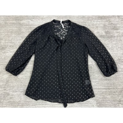 Truth NYC Top Womens Small Black Sheer Lace Back 3/4 Sleeve