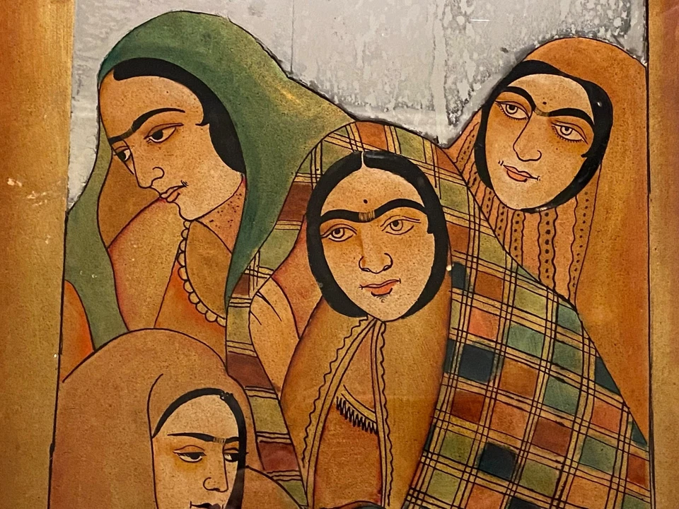 Magnífica pintura antigua persa del Medio Oriente 1900 "QAJAR vidrio reverso" - rara Foto 3 de 4