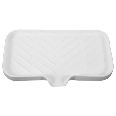Multifunctional White Silicone Soap Dish Tray for Bathroom and Kitchen Sink