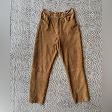 Vintage High Waist Perforated Brown Leather Suede Women's Pants Small