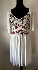 Shyanne Boho Dress Mesh Overlay Embroidered Bell Sleeve Cream  Gauzey Size M