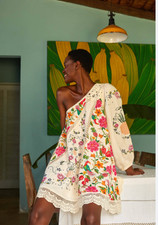 NWT Farm Rio Toucan's Garden print empbroidered one sleeve mini dress Sz M