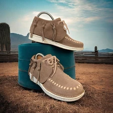 Justin Boots Teepee Fringe Round Toe Moccasin Booties Women’s 7.5M Beige Gray