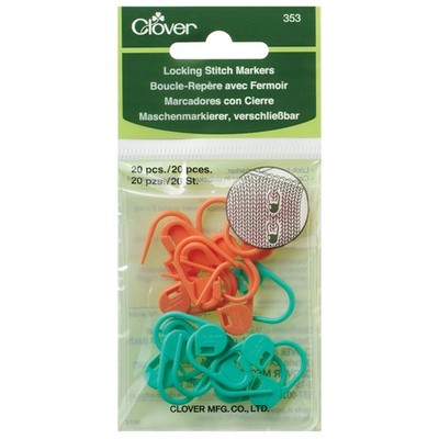 Clover Locking Ring Stitch Markers - Orange & Turquoise [CL353]