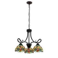 Chloe Lighting Empress Dragonfly 3-Light Tiffany Mini Chandelier, Bronze, 24"
