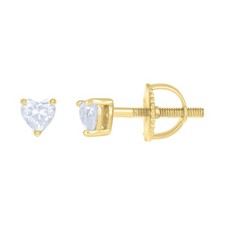Yellow Gold Plated Moissanite 3.5mm Basket Solitaire Heart Stud Earrings 1/5 CT