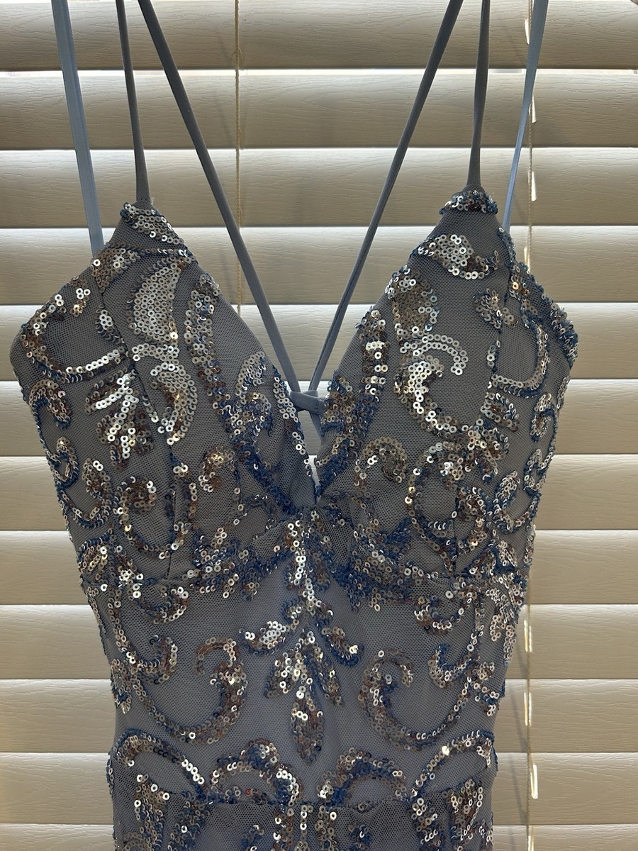 NWT Windsor Bethanie Formal Sequin V-Neck Mermaid Dress Light Blue XS | eBay