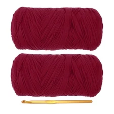 T-Shirt Yarn for Crocheting with Hook, 2 Pack 400g/130 Yards Yarn(Dark Red)