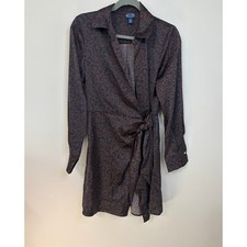 Scoop polyester/spandex leopard print dress with crossover wrap front tie SMALL
