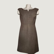 Tory Burch Brown Wool Blend Sleeveless Notched Neck Shift Dress Size 4 luxury