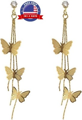 Aretes Mariposa con Borla Pendientes Colgantes para Mujer Estilo Hada 18K Plate