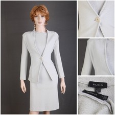 St. John TEXTURED KNIT 2 PC Suit, JACKET DRESS, SIZE 4 6, LIGHT GRAY, CHIC