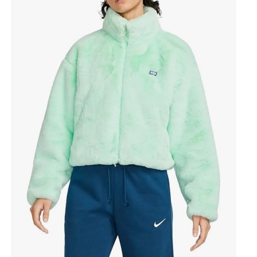 SACAI X NIKE Giacca Nike donna Icon Clash Faur pelliccia fuzzy verde come nuova Swoosh full zip XXL #2