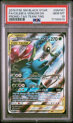 2019 POKEMON SM BLACK STAR PROMO #SM167 FULL ART/CELEBI & VENUSAUR GX PSA 10