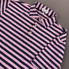 Peter Millar Polo Shirt Mens Medium Pink Striped Summer Comfort Golf Stretch EUC
