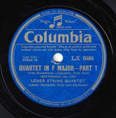 Lener SQ. Beethoven (Quartet op. 135). Col LX 598-600 (3). NM(-)
