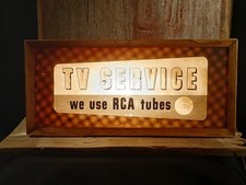 Vintage 1950's Wood Framed Lighted RCA Tubes TV Service Sign - 