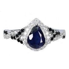 Vintage Oval Blue Sapphire Halo Cocktail Ring Yellow Gold Tone — listing 4