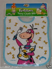 NEW 1994 THE FLINTSTONES DINO BLUE TERRY CLOTH BABY BIB HANNA BARBERA 1