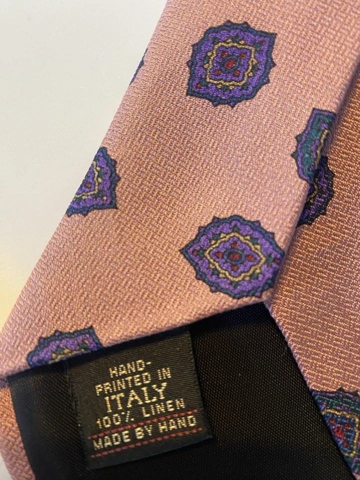 Галстук мужской Brixton Ltd 100% льняной розовый многоцветный геометрический 55 дюймов x 3,5 дюйма - Изображение 4 из 4