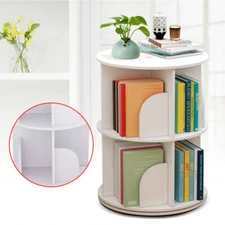 360° 2-Layer Rotating Bookshelf Bookcase,Freestanding Storage Shelf Display Rac