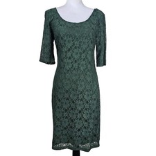 Banana Republic Lace Sheath Dress 10 Green Stretch Scoop Forest Fairy Bodycon