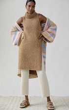 Anthropologie Sweater Dress Women XS Brown Cotton Turtleneck Sleeveless Pullover