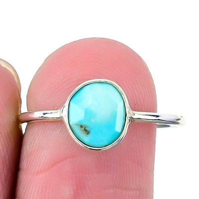 Arizona Turquoise Stone Solid Sterling Silver Cluster Channel Set Ring Size 8.5