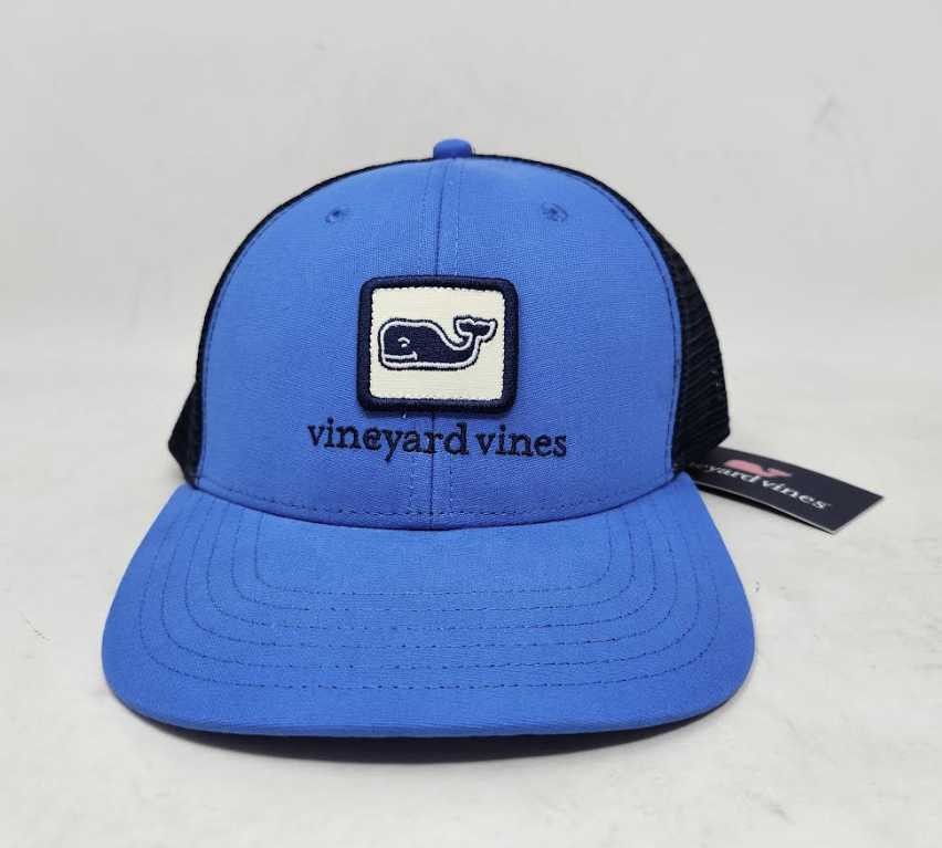 New men's Vineyard Vines vintage whale patch trucker hat Ocean Sky blue