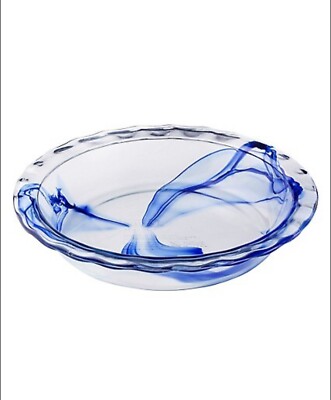 Pyrex Watercolor Blue Swirl Ruffled Edge Pie Plate NEW