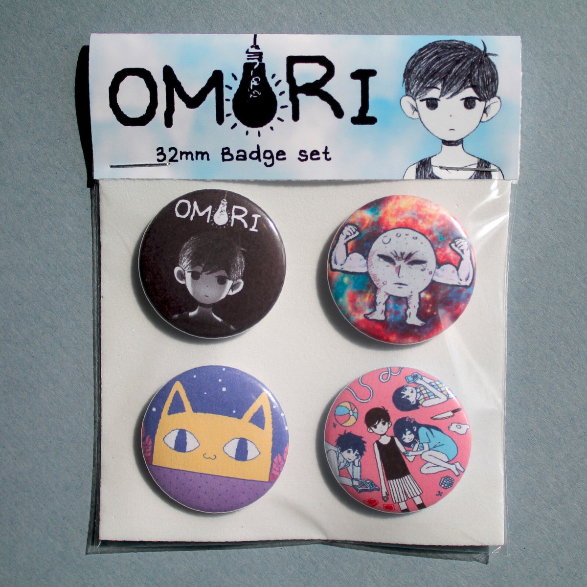 Omori RPG horror game Badges, badge set of 4x 32mm metal pin back