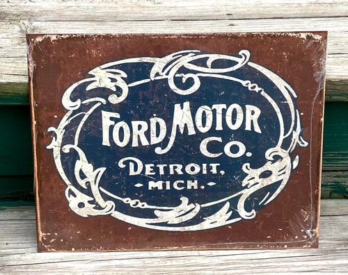 Ford Motor Co Detroit Michigan TIN SIGN metal vtg antique logo garage auto decor