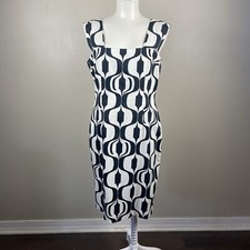 DAVID MEISTER Black White Print Sleeveless Cocktail MIDI Dress Sz 10