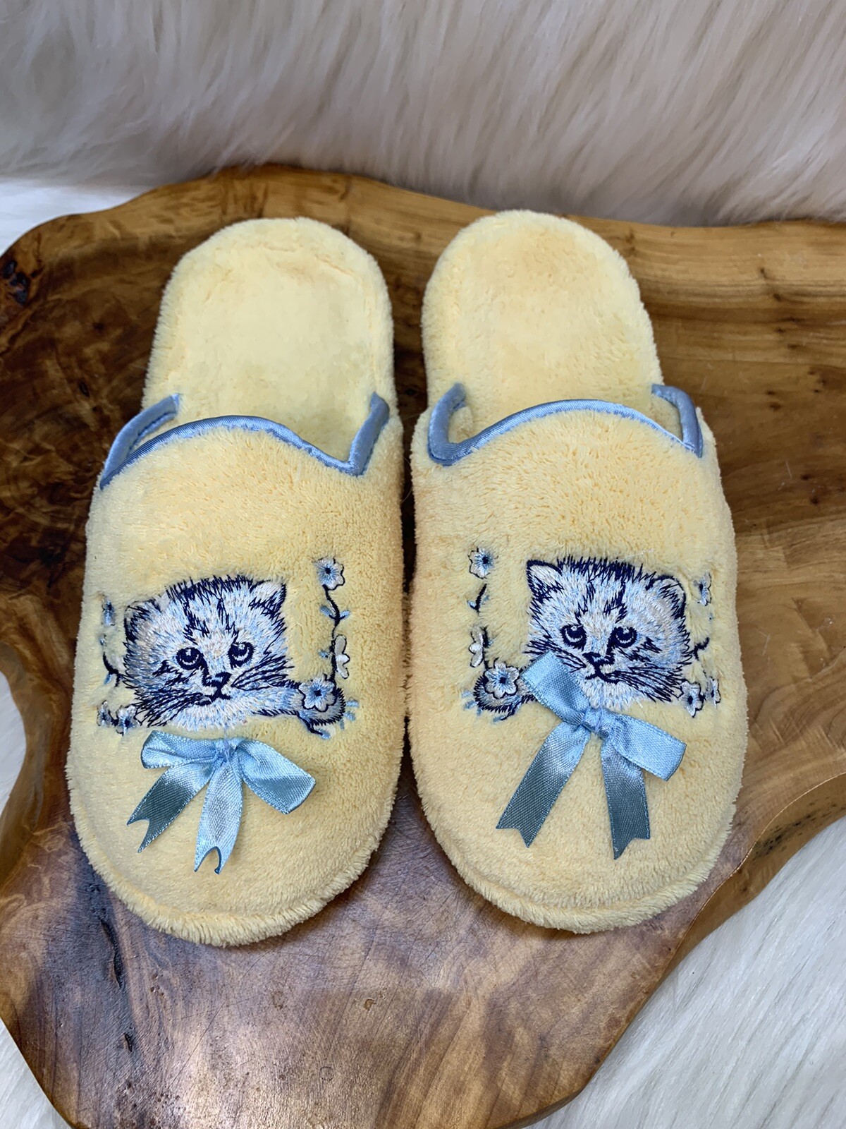 PANTOFOLA D’ORO Pantofole da casa in tessuto Terry giallo blu gattino Wm's taglia small 5 7