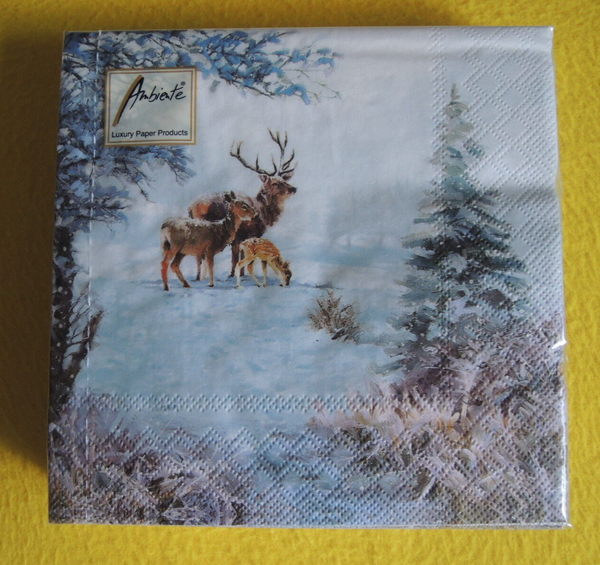 20 Servietten Rehe Hirsch Kitz Familie Winter Wald 1 Packung Deer Family Ambient-image