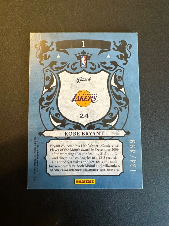 2009 PANINI CROWN ROYALE KOBE BRYANT PATCH ROYALTY MATERIAL  /499 - PSA 9 MINT - Image 2 of 2