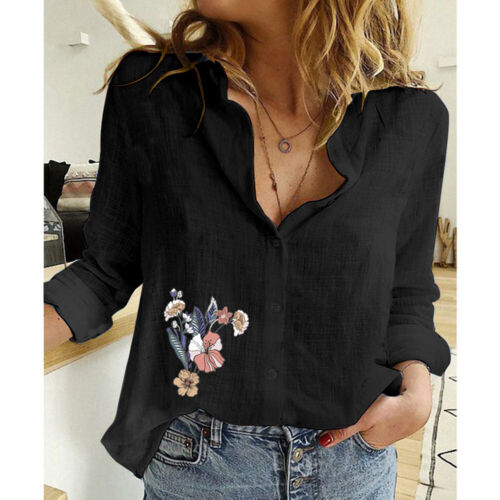 Womens Cotton Casual T-Shirt Linen Plain Blouse TopsLadies Baggy Long Sleeve - Picture 35 of 50
