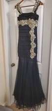 Ritzee Originals Black Long Sequin Sleeveless Beaded Pleated Ball Gown  Dress 4