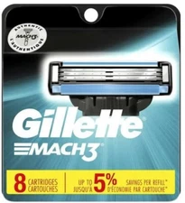 Gillette Mach3 Men's Razor Blade Refill Cartridges 8 TOTAL FACTORY SEALED