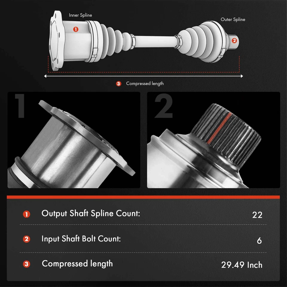 Conjunto de eje CV pasajero delantero derecho para Volkswagen Cabriolet 1985-1993 Scirocco Foto 2 de 4