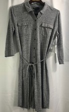 Victoria's Secret Heather Gray Button Up Tie Belt LS Shirt Dress Size Small NWOT