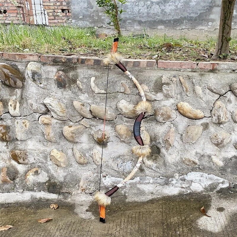 25-50lbs Traditional Recurve Bow Hunting Longbow Mongolian Bow Archery Shooting - Image 3 of 4